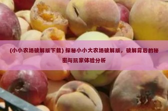 (小小农场破解版下载) 探秘小小大农场破解版，破解背后的秘密与玩家体验分析